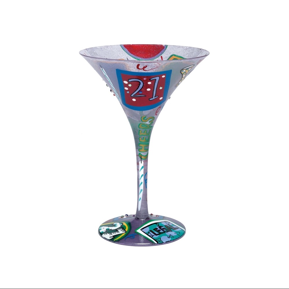 Lolita hand painted “21” martini glass